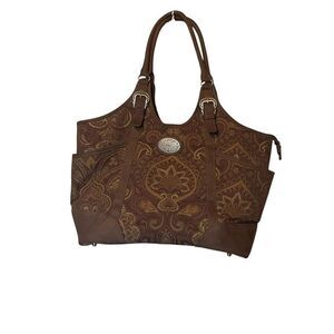 Reba Womens Brown Tapestry Paisley Mary Poppins Tote Handbag Purse